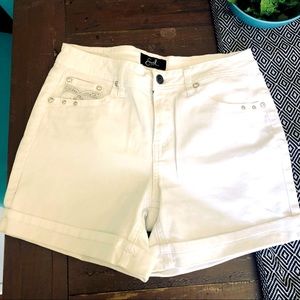 White New Rhinestone detail shorts